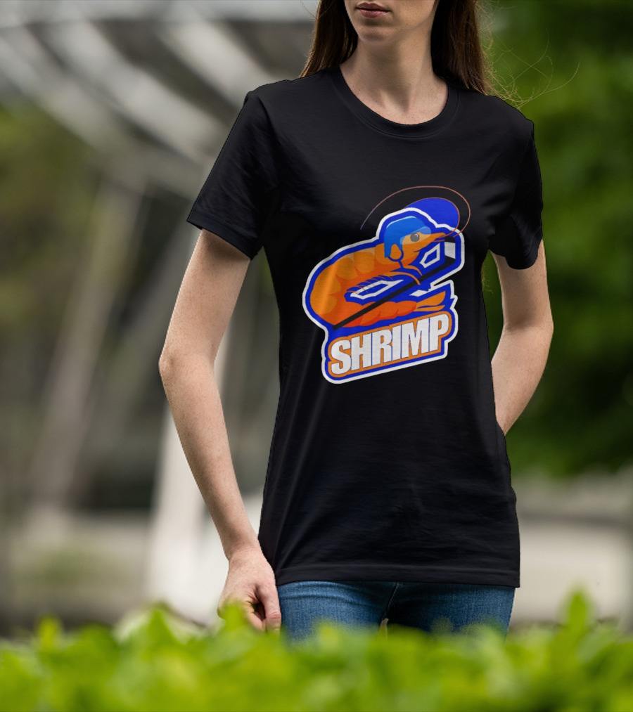 San Jose Shrimp Hockey Team Logo With Hockey Stick And Helmet T-Shirt