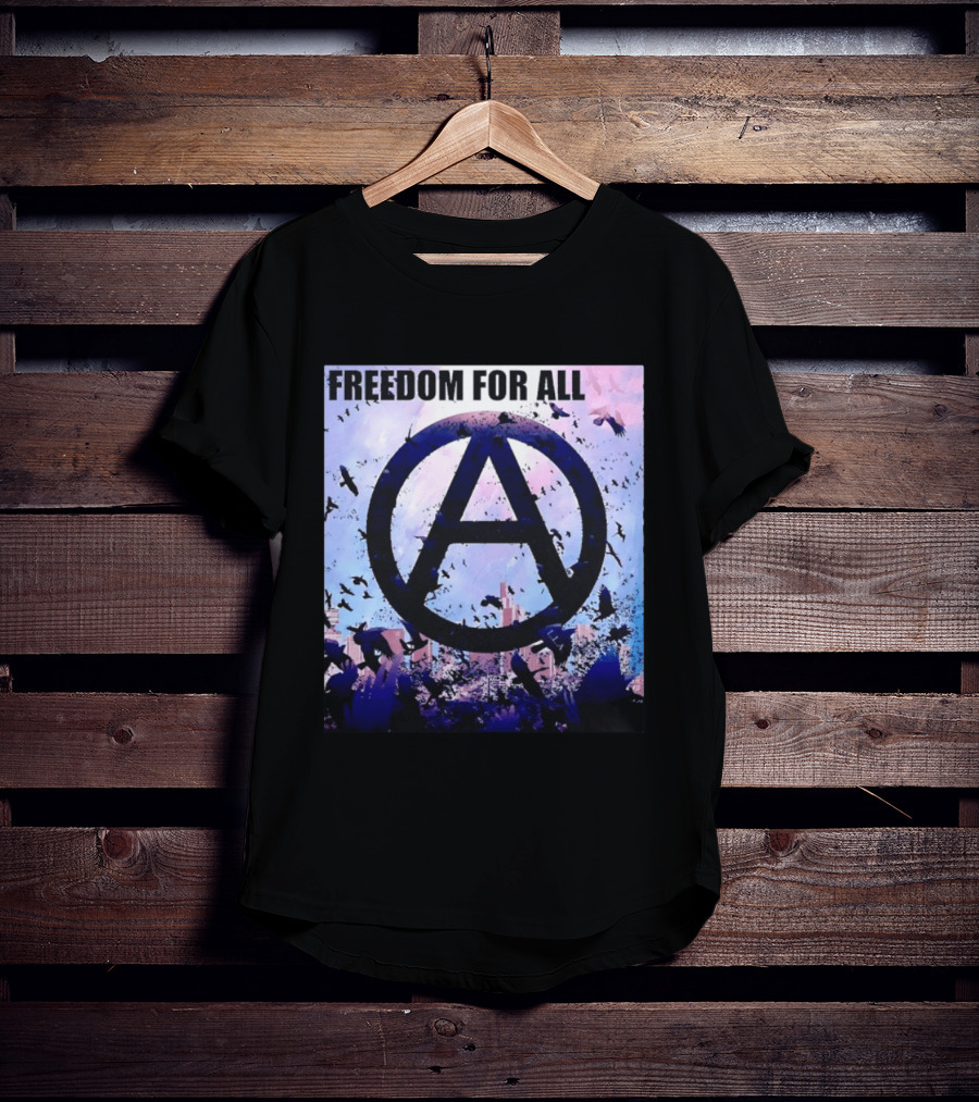 FdA IFA Freedom For All Anarchy Symbol With Birds And City Skyline T-Shirt