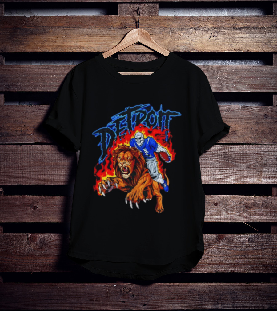 Detroit Skeleton Football Player Lion Fire Fusion T-Shirt