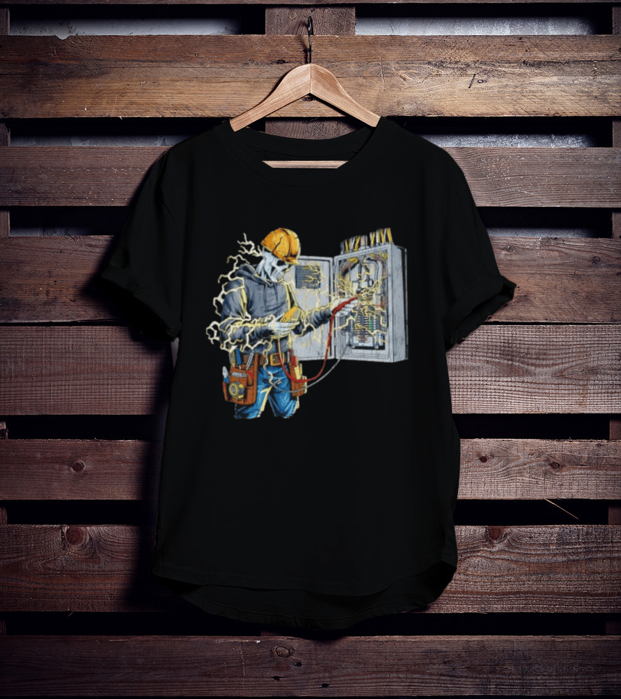 Skeleton Electrician Hard Hat Voltage Sparks T-Shirt