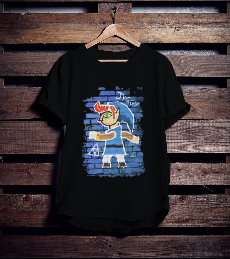 Jyggy ALBJ Character With Triforce On Blue Brick T-Shirt