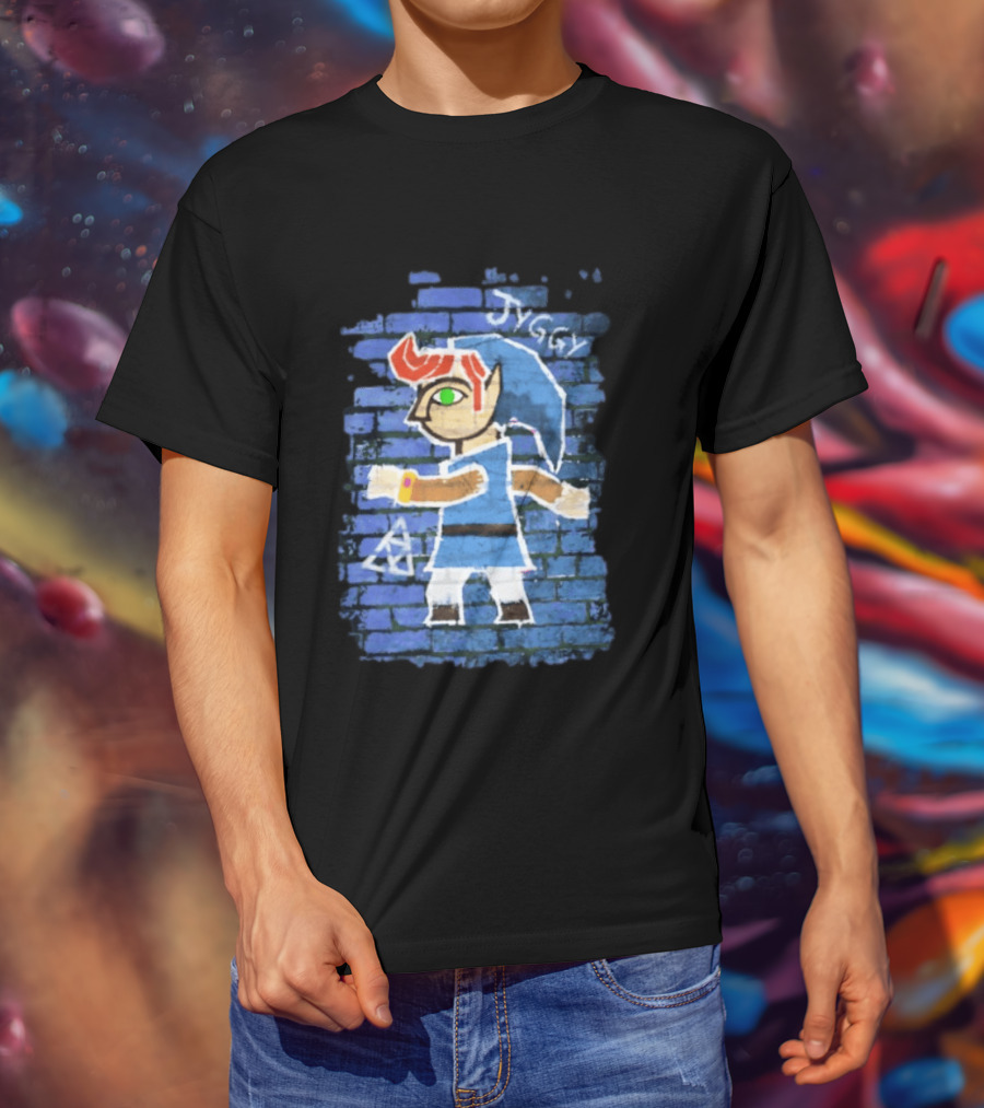 Jyggy ALBJ Character With Triforce On Blue Brick T-Shirt