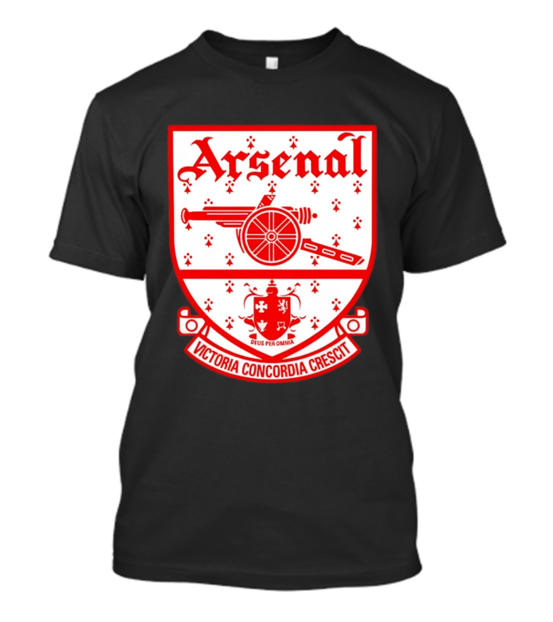Arsenal FC Crest Deus Per Omnia Victoria Concordia Crescit T-Shirt