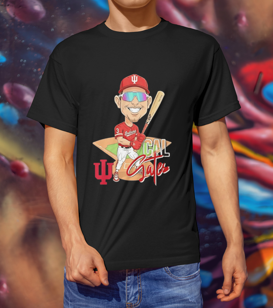Cal Gates Indiana Hoosiers Baseball Caricature With Indiana University T-Shirt
