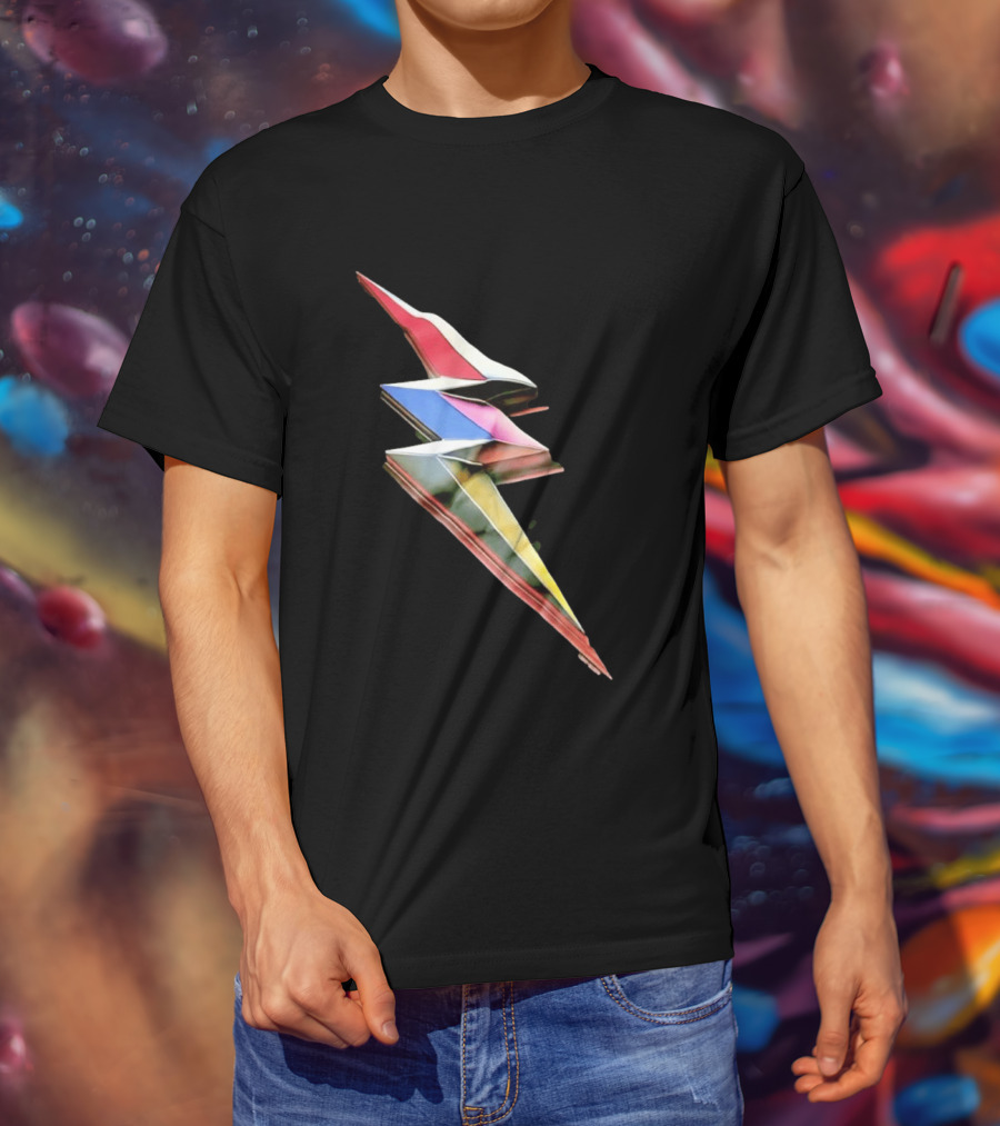Geometric Prismatic Multicolor Lightning Bolt T-Shirt