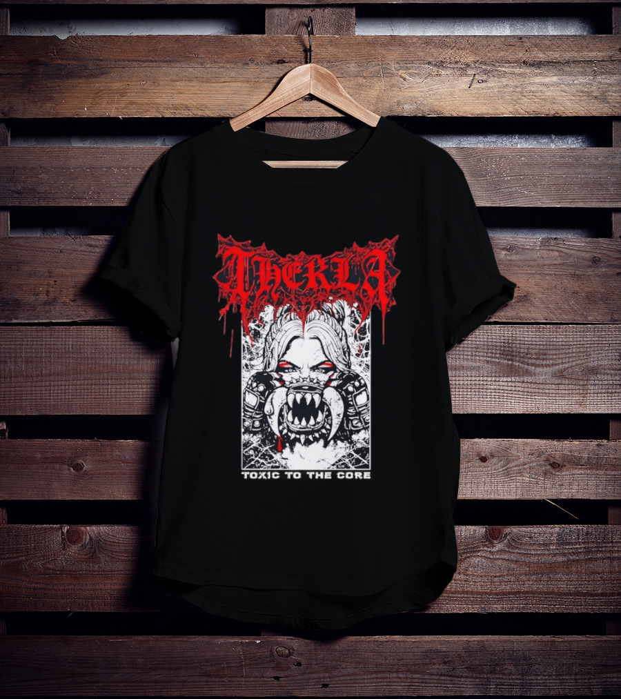 Therkla Toxic To The Core Female Demon Mouth Red Eyes Dripping Blood T-Shirt