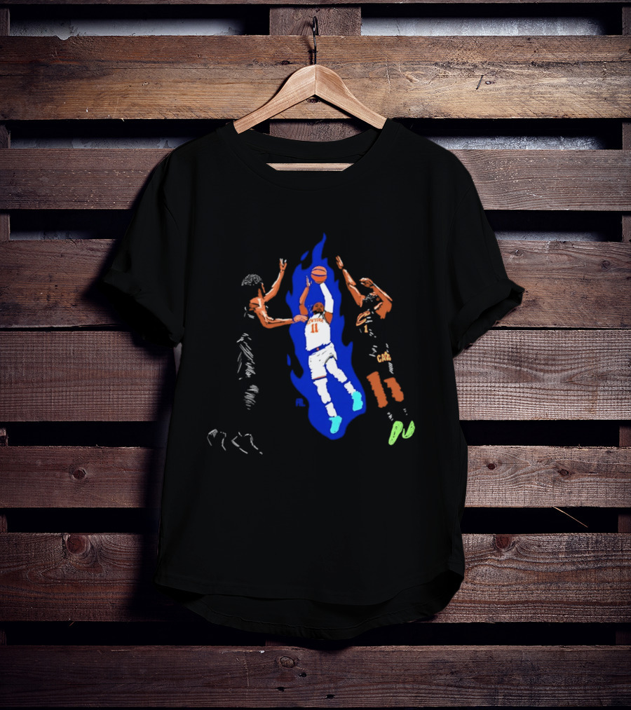 New York 11 Basketball Player Blue Flames Action Scene T-Shirt