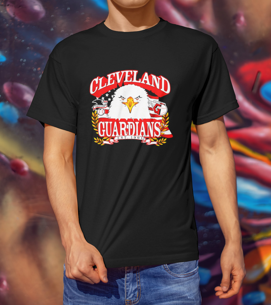 Cleveland Guardians Eagle And Baseball Stars Celebrating America's 250th Anniversary T-Shirt