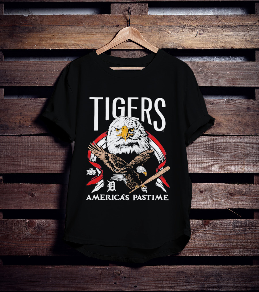 Tigers Eagle America's Pastime Bald Eagle Baseball Bat Iconic 250th Anniversary T-Shirt