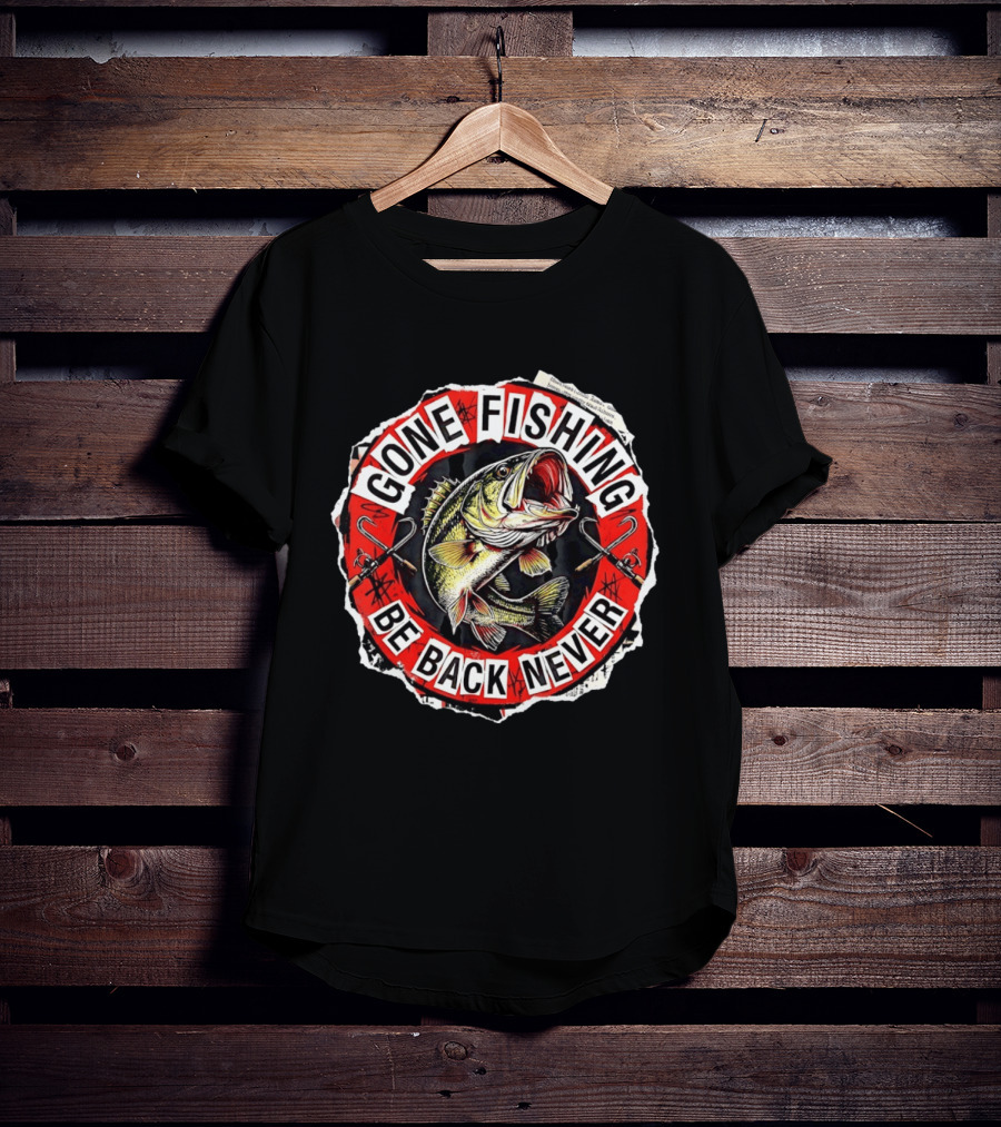 Gone Fishing Be Back Never Bold Bass Angler T-Shirt