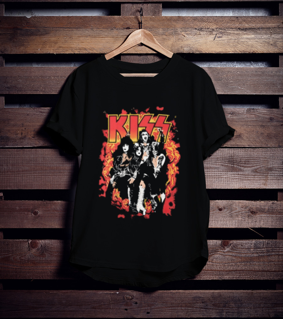 Kiss Flames And Flames All Over With Iconic Band T-Shirt
