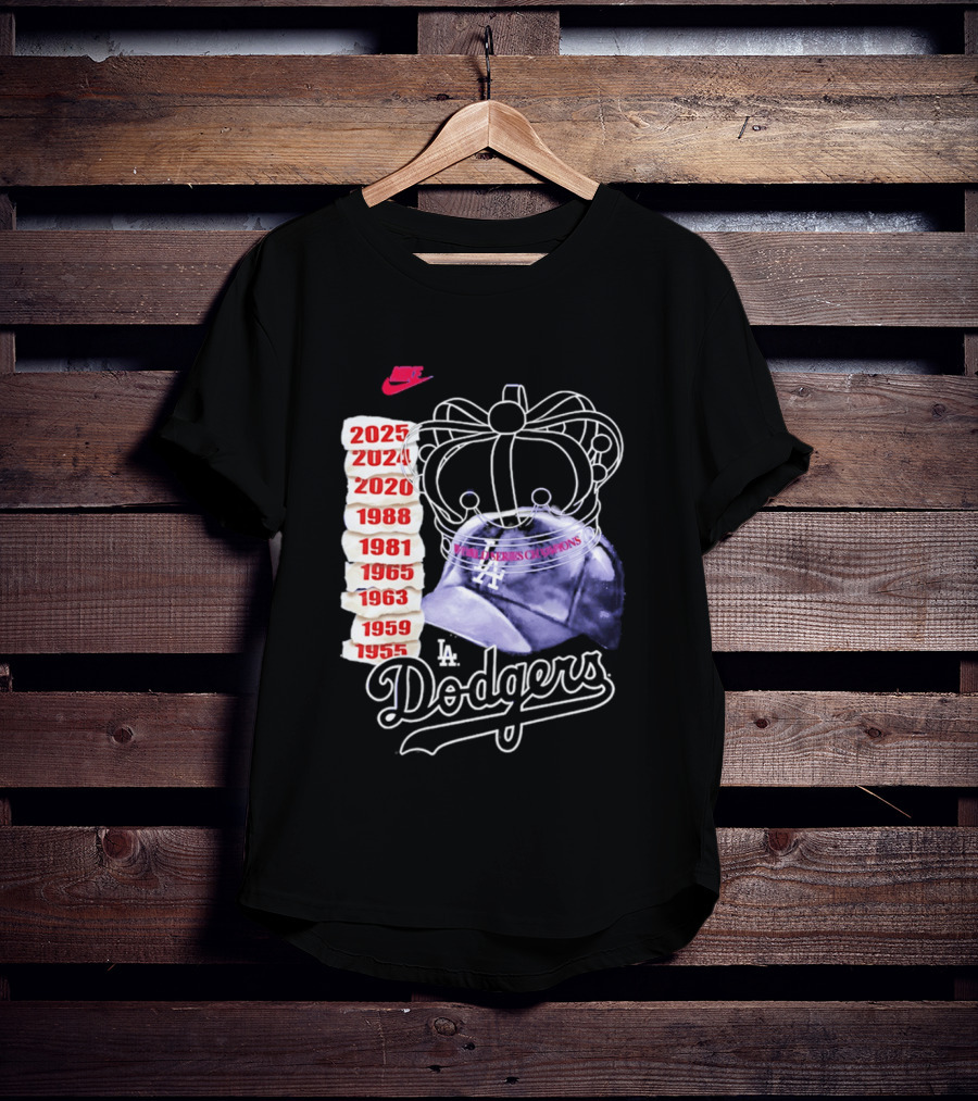 Los Angeles Dodgers 9x World Series Champions Crown And Cap 1955 2025 T-Shirt