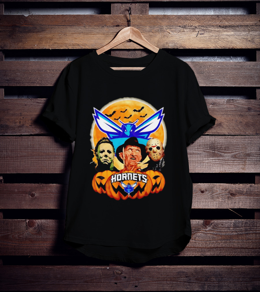 Halloween Horror Characters Freddy Jason Michael Myers Charlotte Hornets T-Shirt