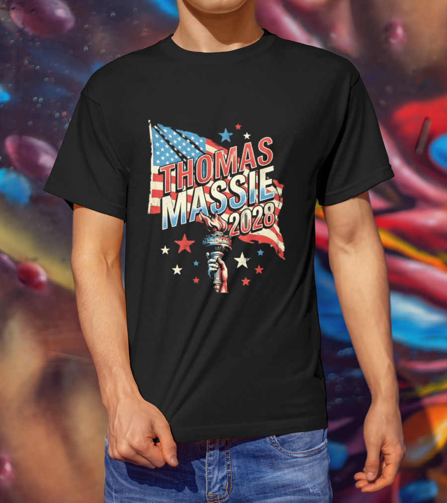 Thomas Massie 2028 American Flag Liberty Torch Stars T-Shirt