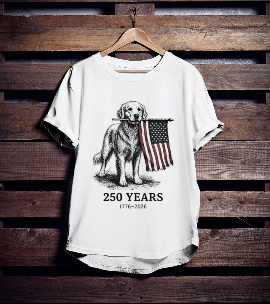 Golden Retriever American Flag 250 Years 1776 2026 T-Shirt