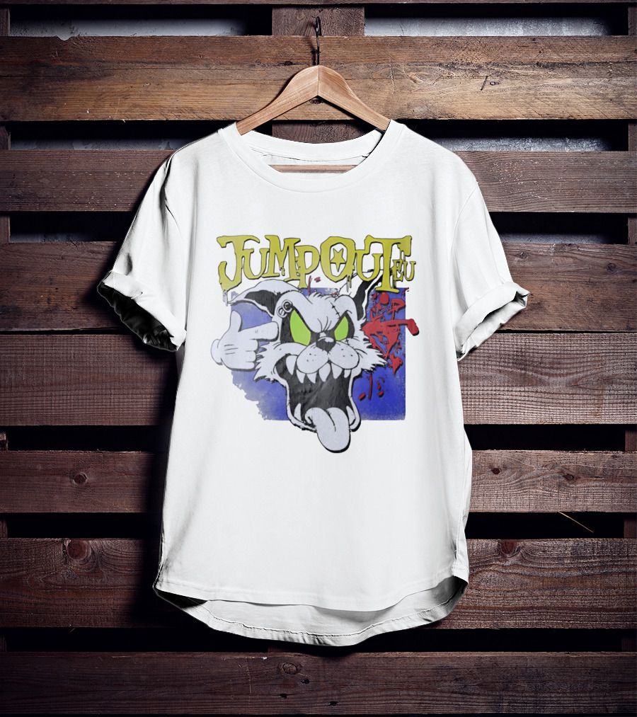 Jumpouteu Pop Culture Cat Creature Teeth Tongue Glove Eyes T-Shirt