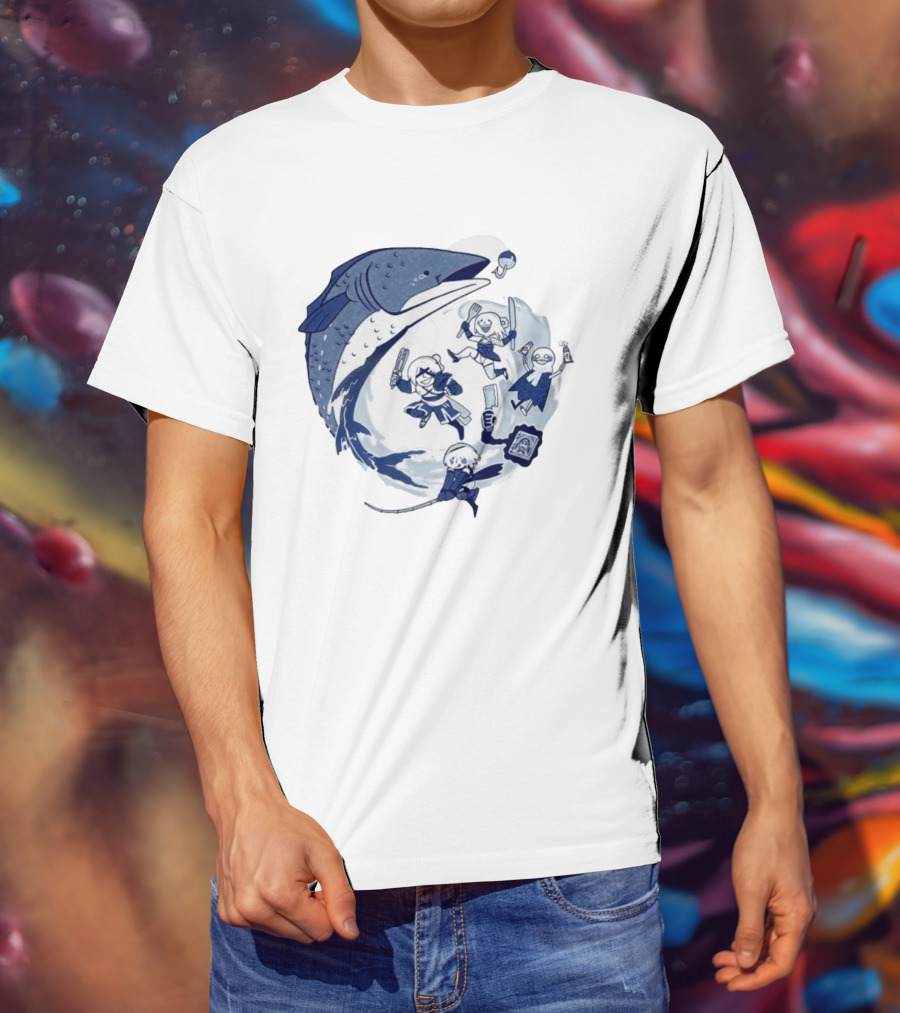 NieR Automata 2B Fishing Cooking Game Characters Wave T-Shirt