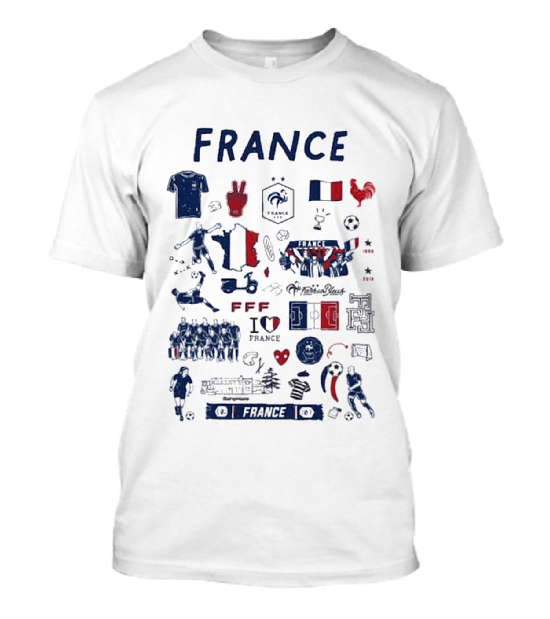 France National Team Vive La Fete Women's Impressions I Heart France Football Rooster Peace V Marque Repere Block Letters FFF T-Shirt