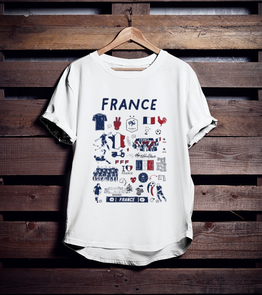 France National Team Vive La Fete Women's Impressions I Heart France Football Rooster Peace V Marque Repere Block Letters FFF T-Shirt