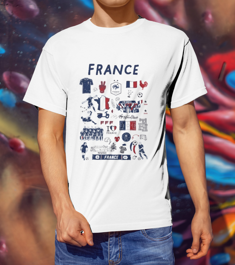 France National Team Vive La Fete Women's Impressions I Heart France Football Rooster Peace V Marque Repere Block Letters FFF T-Shirt