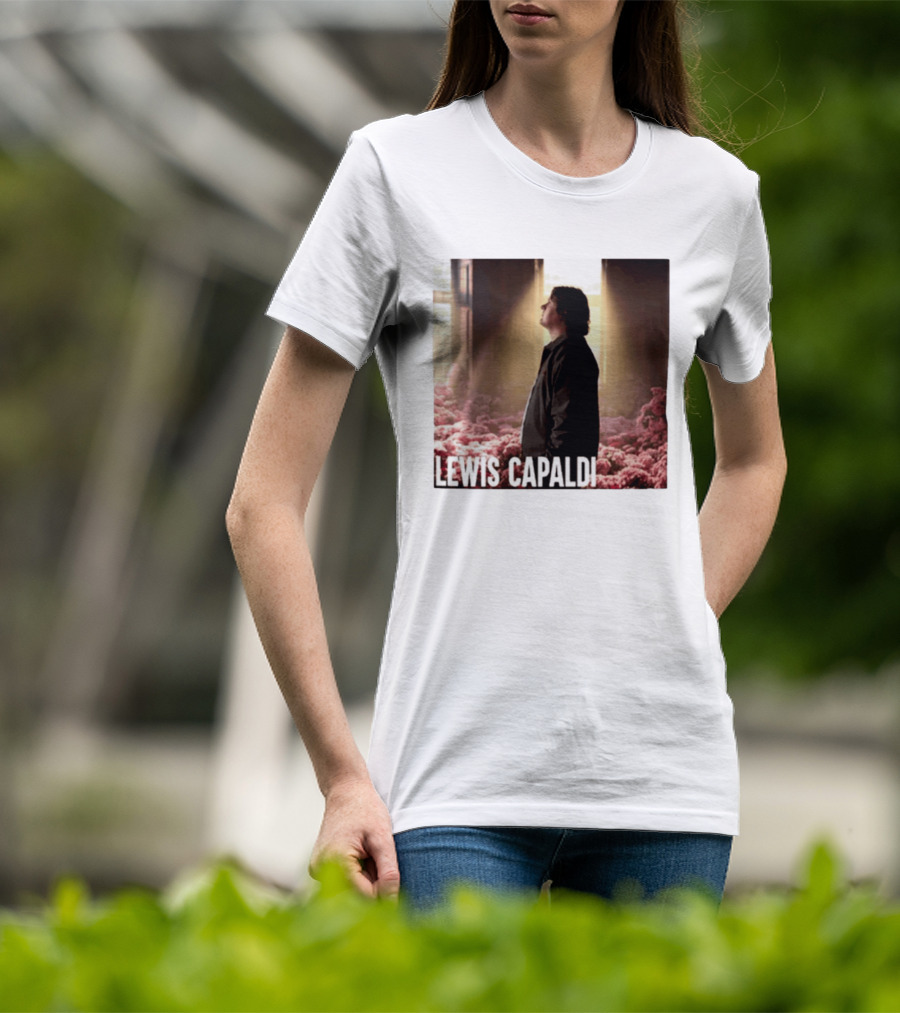 Lewis Capaldi Standing In Floral Scene With Sunlight In Concert Photo T-Shirt