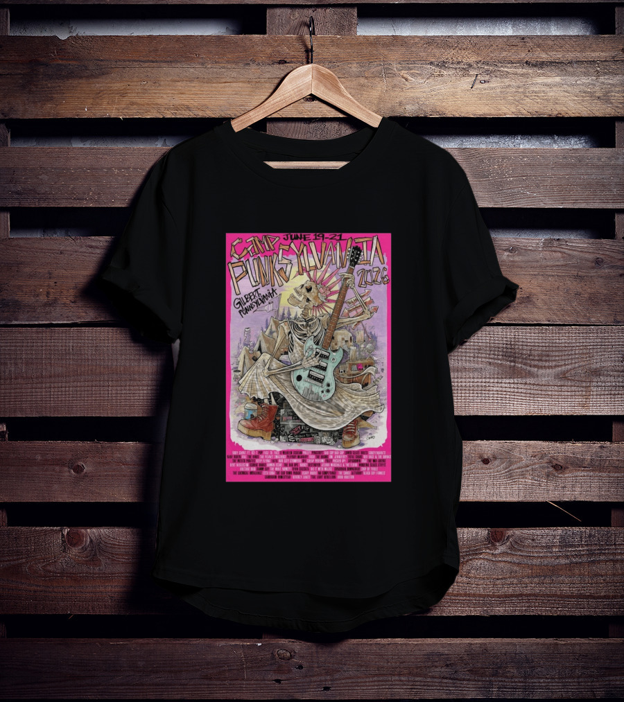 Camp Punksylvania Gilbert Pennsylvania June 19 21 2026 Skeleton Guitar T-Shirt