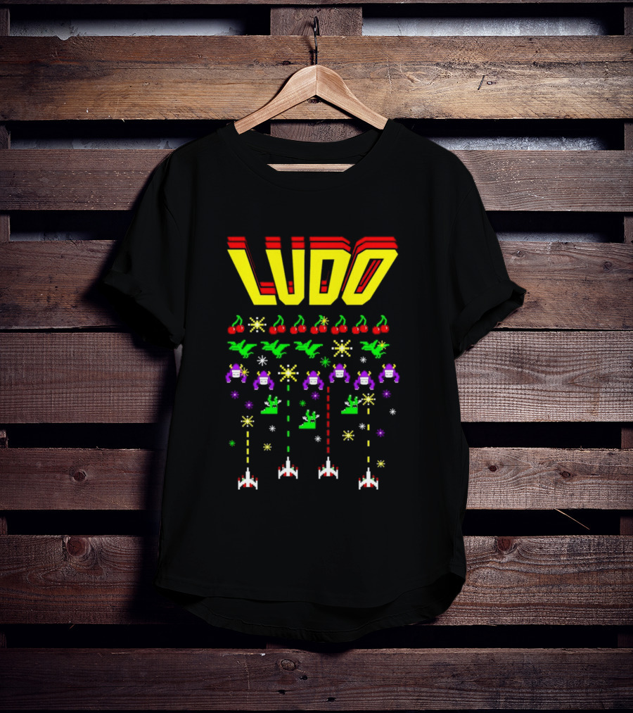 Ludo Arcade Halludoween 2026 Retro Gaming Cherries Spaceships T-Shirt