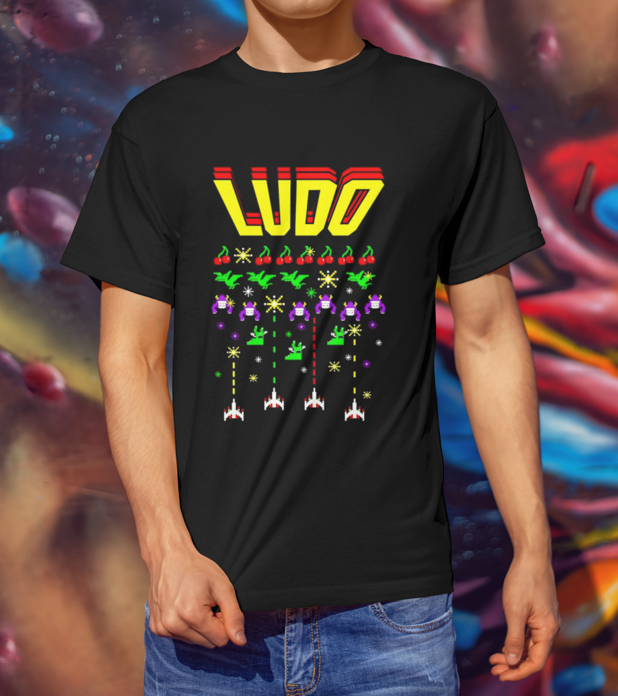 Ludo Arcade Halludoween 2026 Retro Gaming Cherries Spaceships T-Shirt