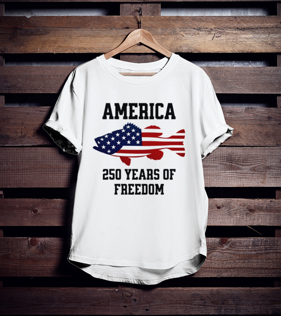America Flag Bass Fishing 250 Years Of Freedom Celebration T-Shirt