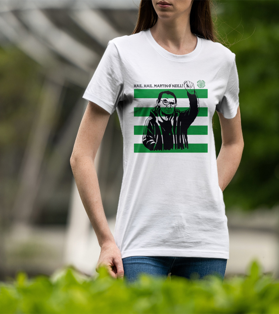 Hail Hail Martin O Neill Iconic Gesture Four Leaf Clover Stripes T-Shirt