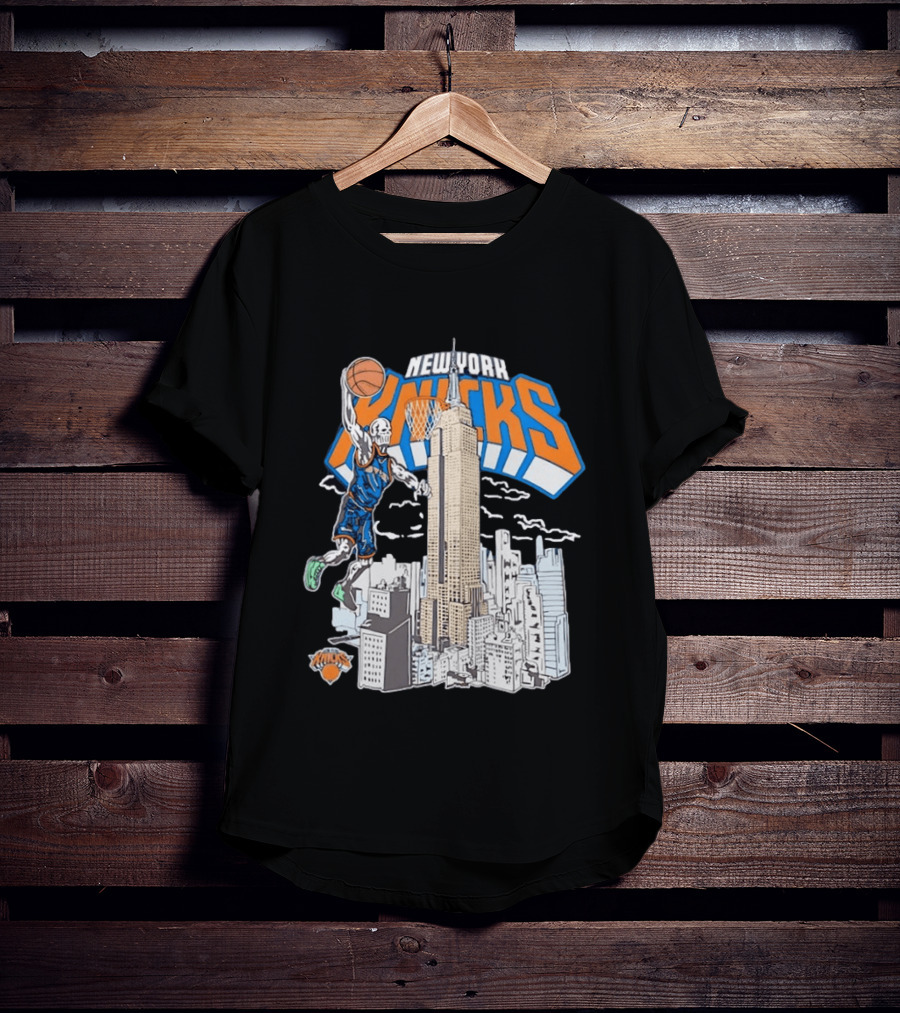 New York Knicks Skeleton Basketball Player Empire State Building Slam Dunk NBA T-Shirt