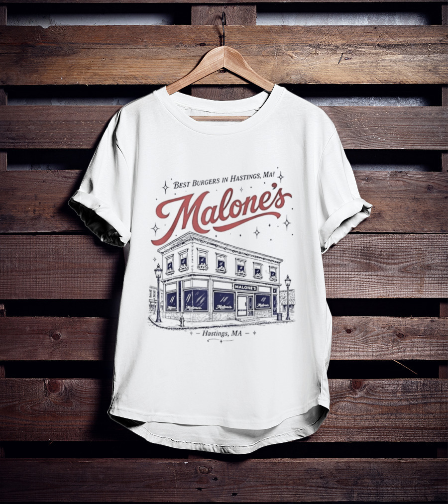 Malones Best Burgers In Hastings MA Retro Building T-Shirt