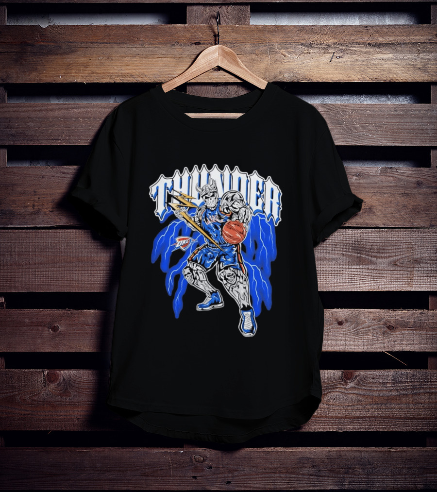 THUNDER Viking Skeleton NBA Basketball Player OKC Oklahoma City T-Shirt