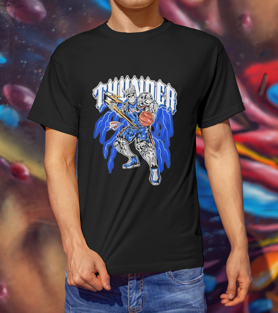THUNDER Viking Skeleton NBA Basketball Player OKC Oklahoma City T-Shirt