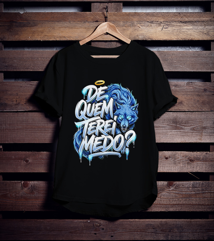 De Quem Terei Medo Blue Wolf Halo Icy Effect T-Shirt