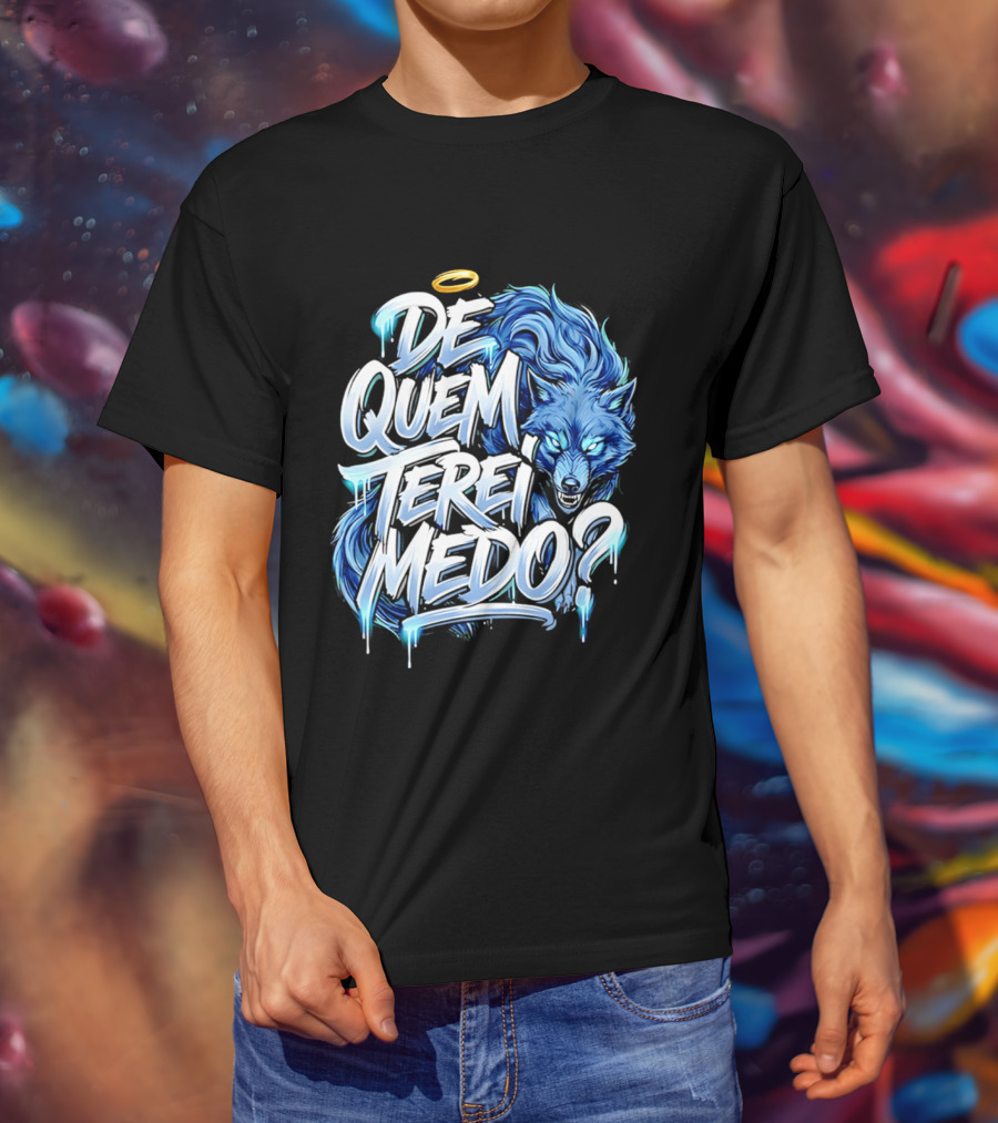 De Quem Terei Medo Blue Wolf Halo Icy Effect T-Shirt