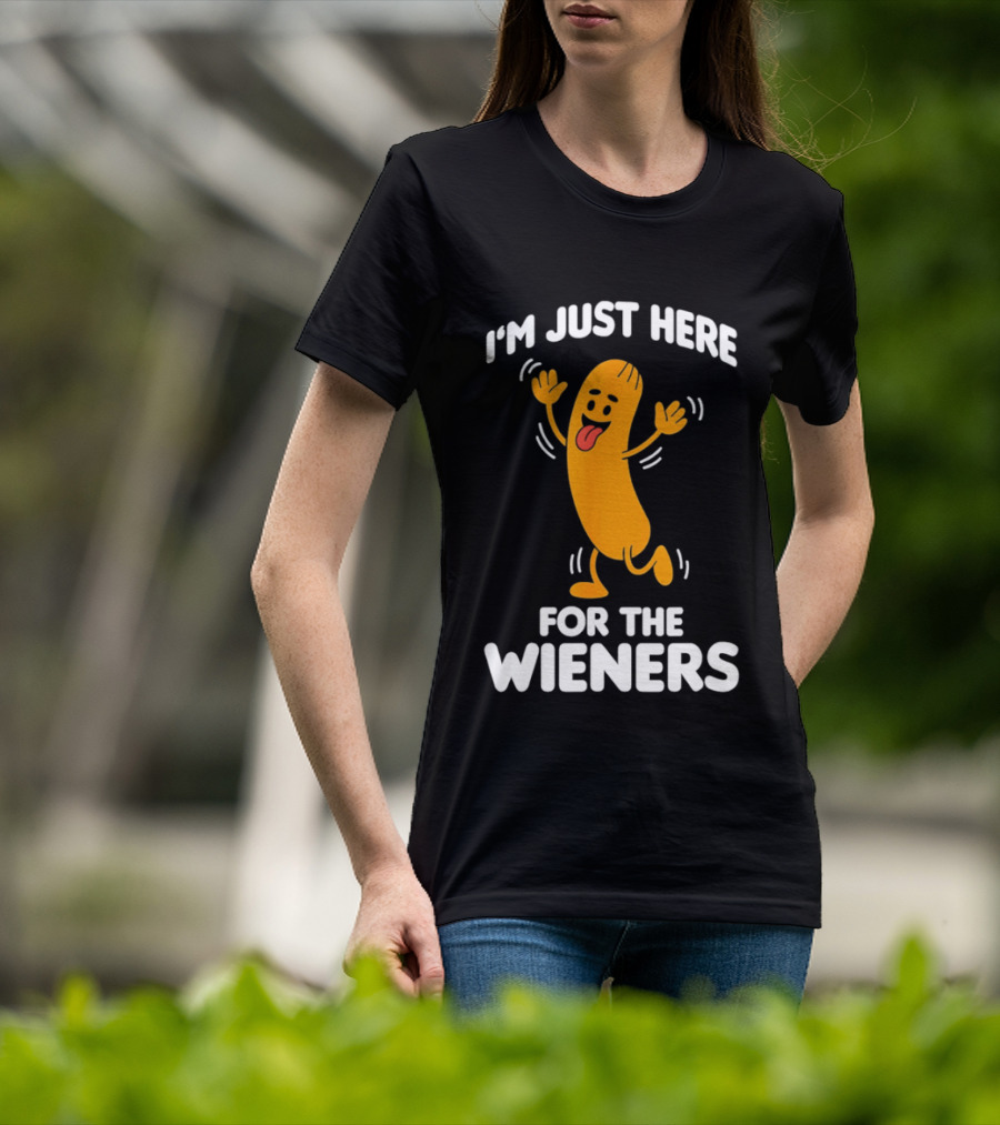 I'm Just Here For The Wieners Funny Sausage Cartoon T-Shirt