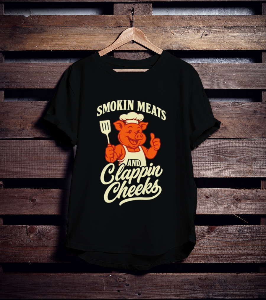 Smokin Meats And Clappin Cheeks Pig Chef Thumbs Up BBQ T-Shirt