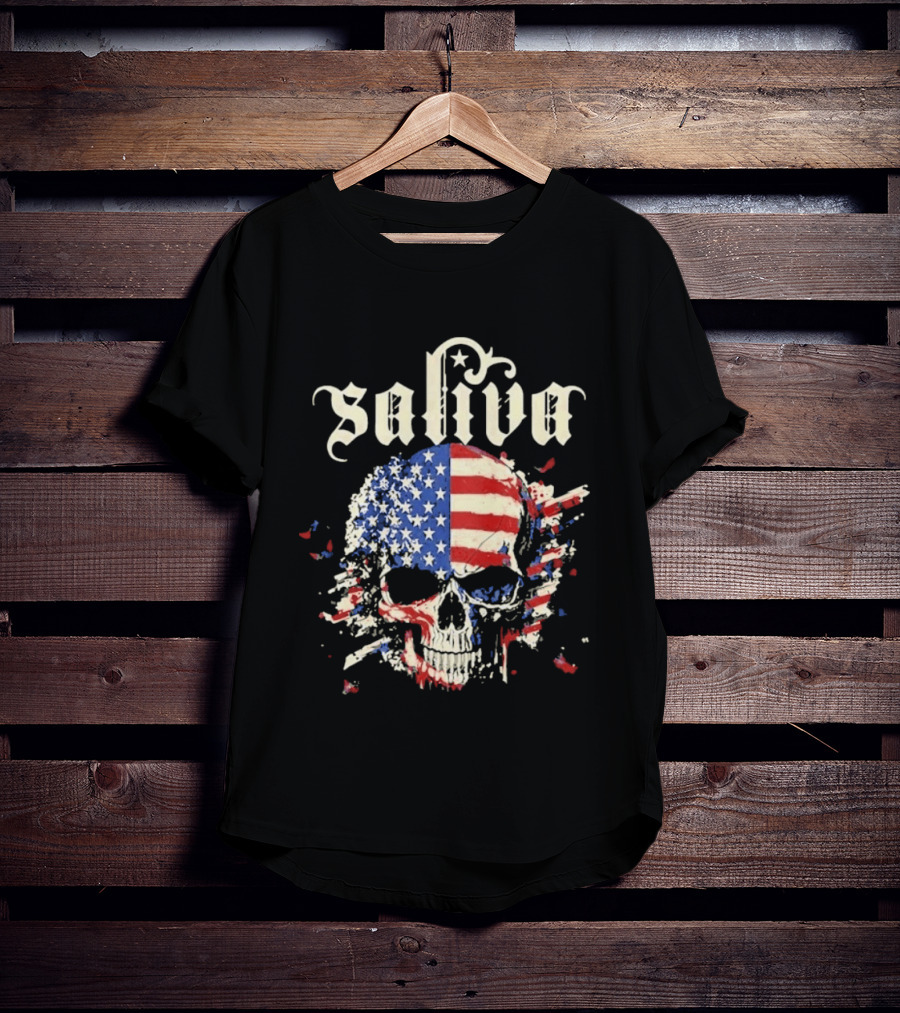 Saliva Click Click Boom Skull American Flag Grunge T-Shirt