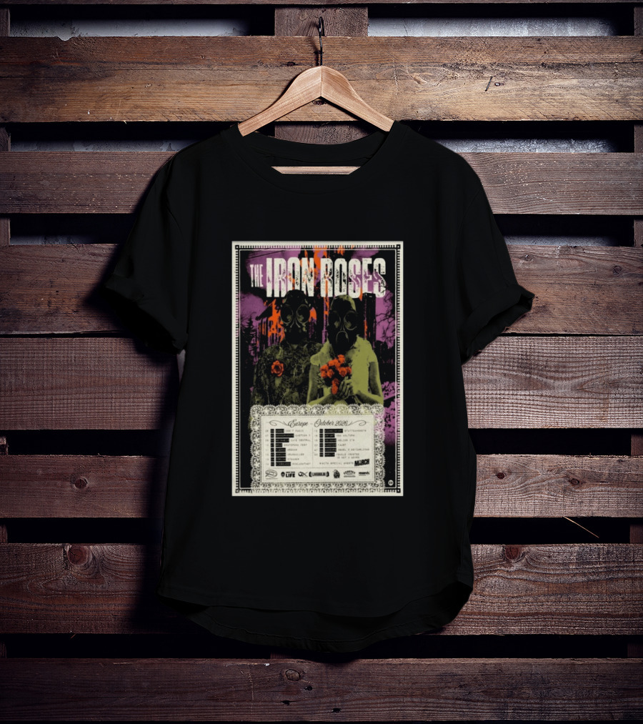 The Iron Roses Tour Europe 2026 October Dates With Gas Masks And Roses T-Shirt