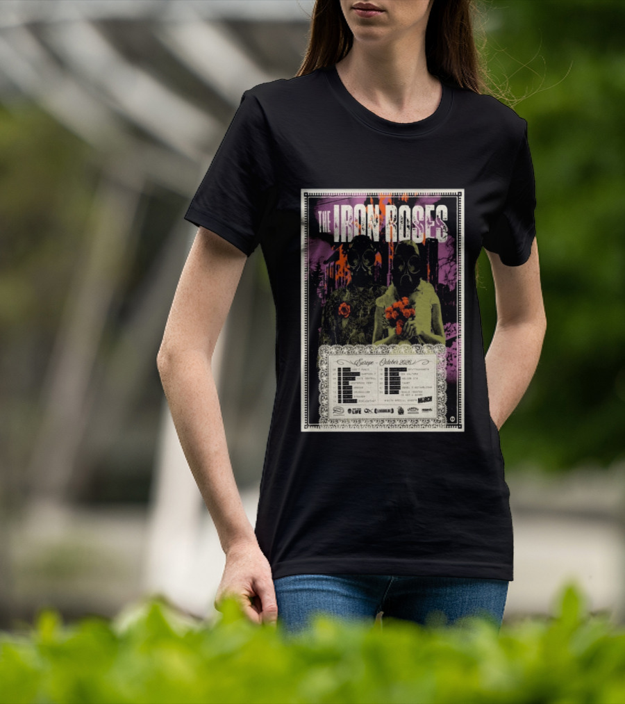 The Iron Roses Tour Europe 2026 October Dates With Gas Masks And Roses T-Shirt