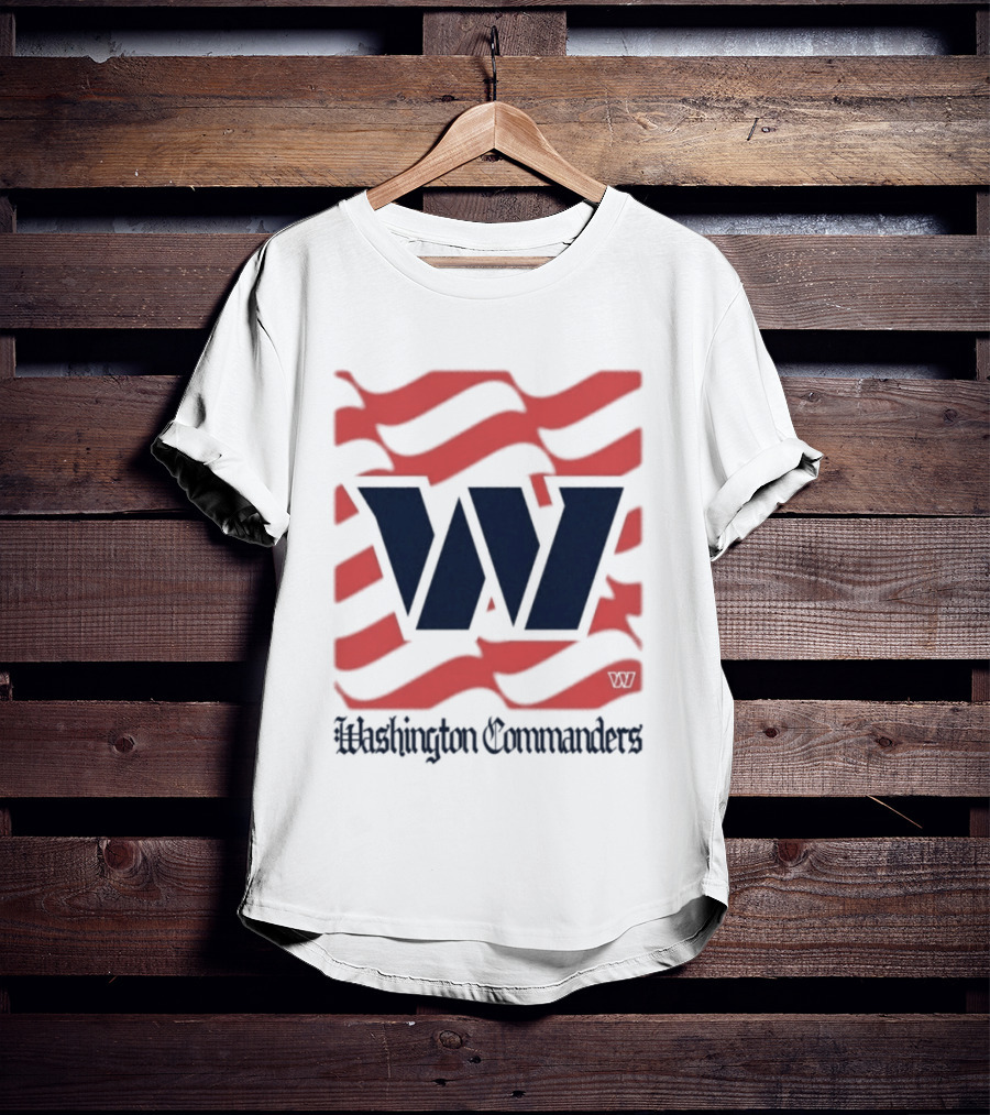 Washington Commanders W American Flags Red Stripes T-Shirt