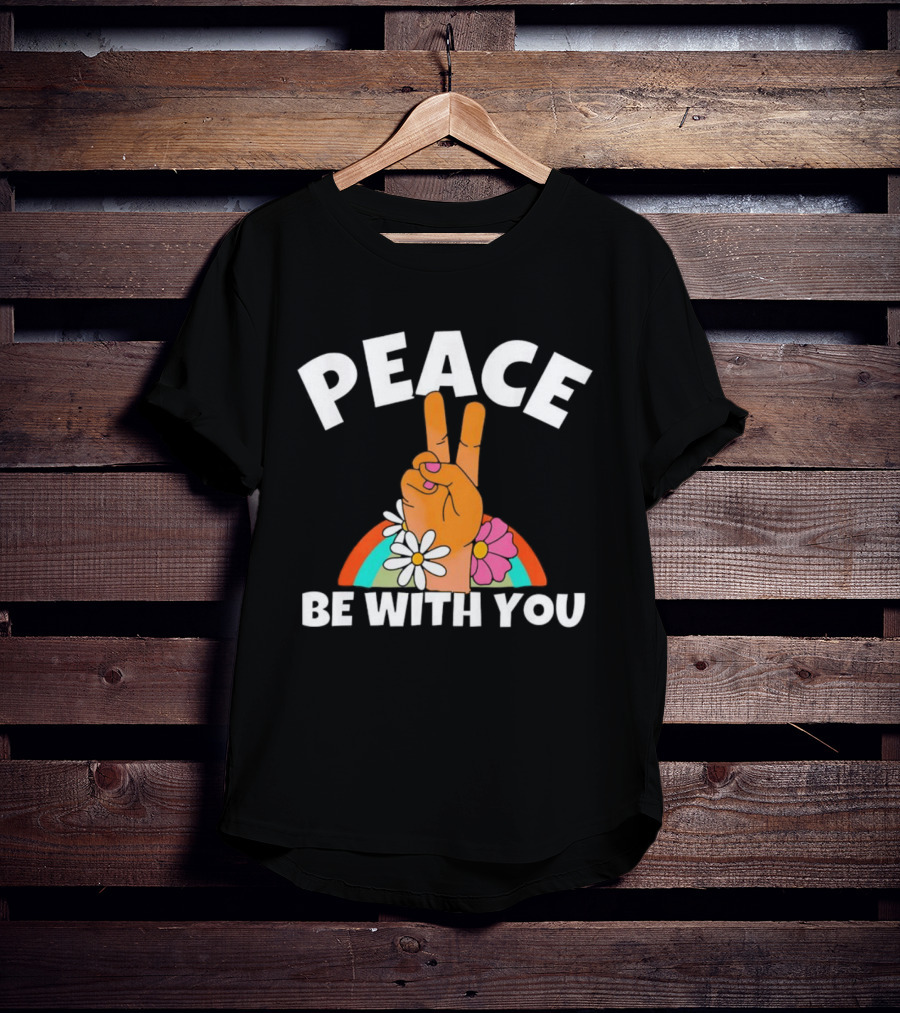 Peace Be With You Hand Peace Sign Floral T-Shirt