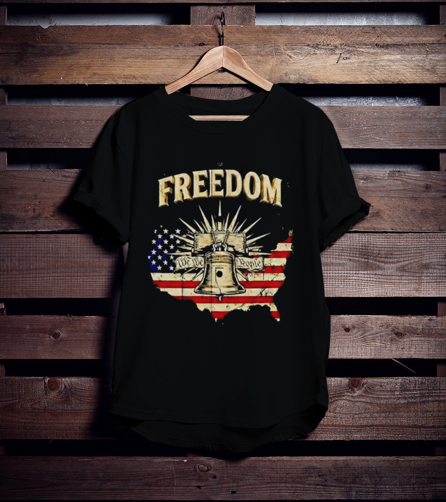 Freedom Liberty Bell American Flag Map United States Vintage Patriotic T-Shirt