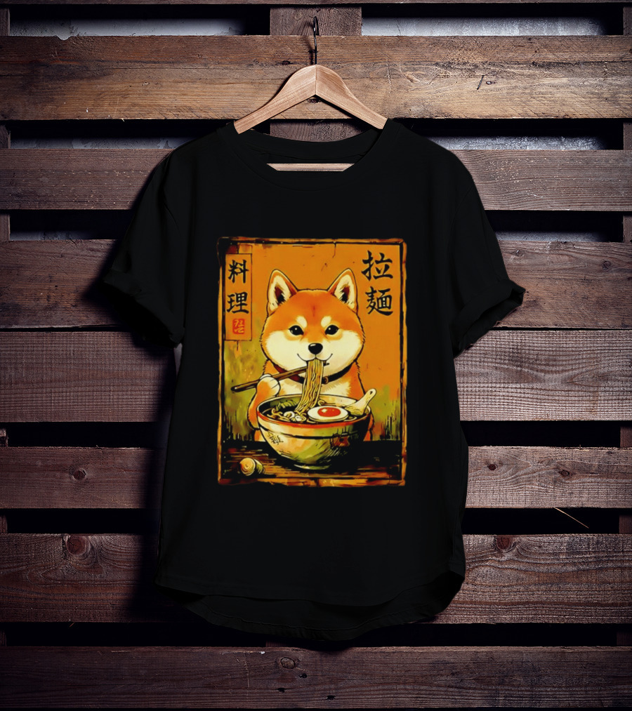 Shiba Inu Ramen Noodles Japanese Kanji T-Shirt