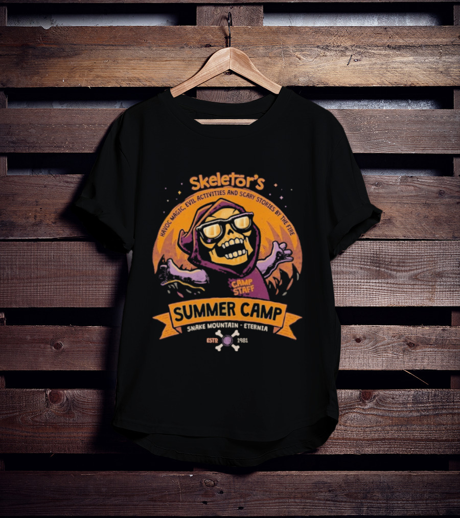 Skeletor's Summer Camp Staff Snake Mountain Eternis Evil Activities Eternia Estd 1981 T-Shirt