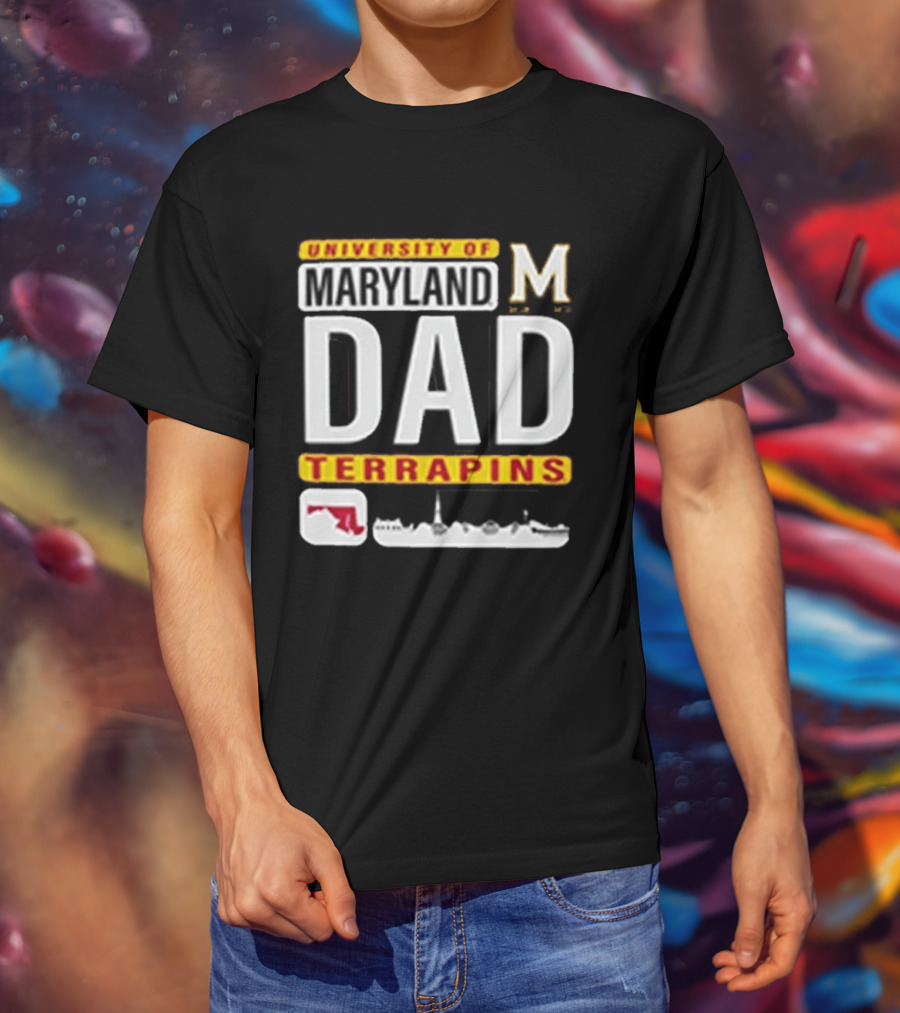 University Of Maryland Terrapins Dad With State Outline And Script T-Shirt