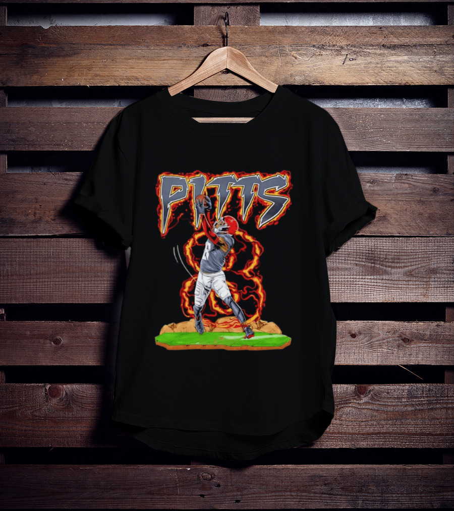 Pitts Football Player Catching Ball With Flames In Dynamic Action Scene T-Shirt