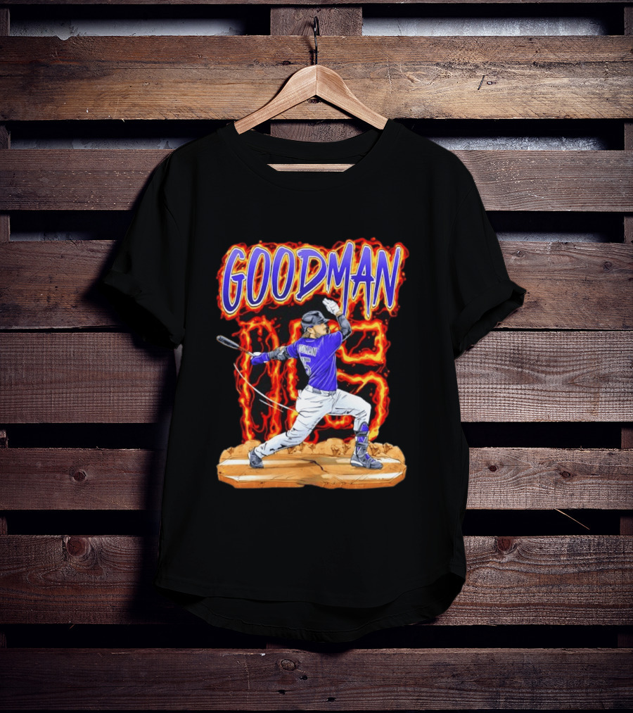 Colorado Rockies Hunter Goodman 15 Fiery Baseball Player T-Shirt