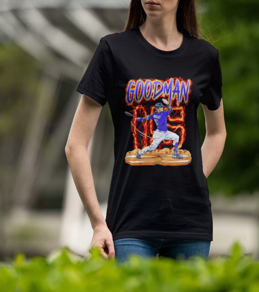 Colorado Rockies Hunter Goodman 15 Fiery Baseball Player T-Shirt
